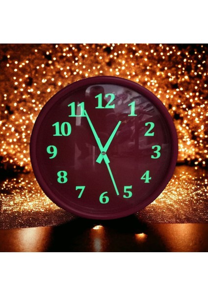 Yuvarlak Fosforlu Gece Parlayan Kırmızı Salon Duvar Saati 28 cm 4 Adet Bez Çanta Hediyeli B8 28 x 2