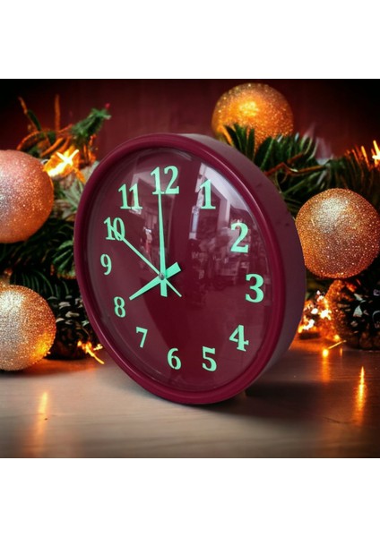 Yuvarlak Fosforlu Gece Parlayan Kırmızı Salon Duvar Saati 28 cm 4 Adet Bez Çanta Hediyeli B8 28 x 2