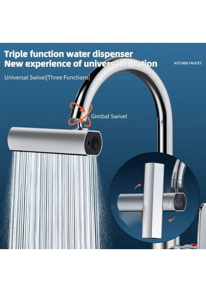 & Shower 360° 4 Farklı Modlu Fonksiyonel Şelale Perlatör Musluk Batarya Ucu Başlığı