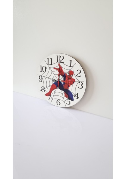 Yuvarlak Spiderman Örümcek Adam Çocuk Odası Duvar Saati 30 x 30 Ahşap Modern Çok Renkli