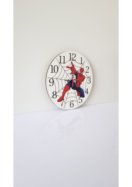 Yuvarlak Spiderman Örümcek Adam Çocuk Odası Duvar Saati 30 x 30 Ahşap Modern Çok Renkli