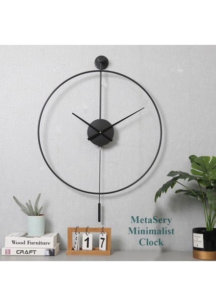 (Orta Boy -37*55 cm) Siyah Tiktok , Siyah 18 cm Metal Akrep Yelkovan , Modern Sarkaçlı Metal Duvar