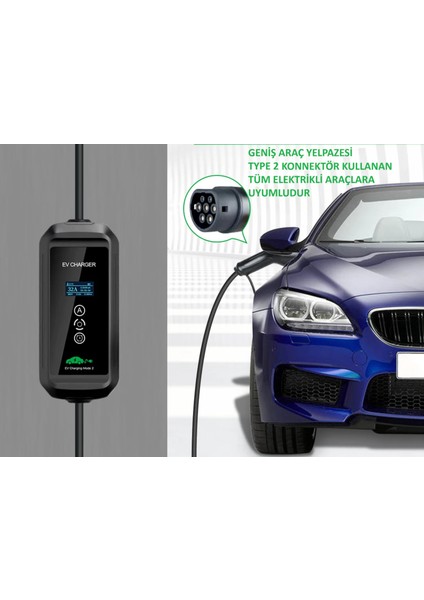 22Kw 32A 3 Faz Tip 2 Taşınabilir Şarj Aleti 5 m Ev Şarj Cihazı Elektrikli Cee Fişli, Değiştirilebilir Akım indirimleri