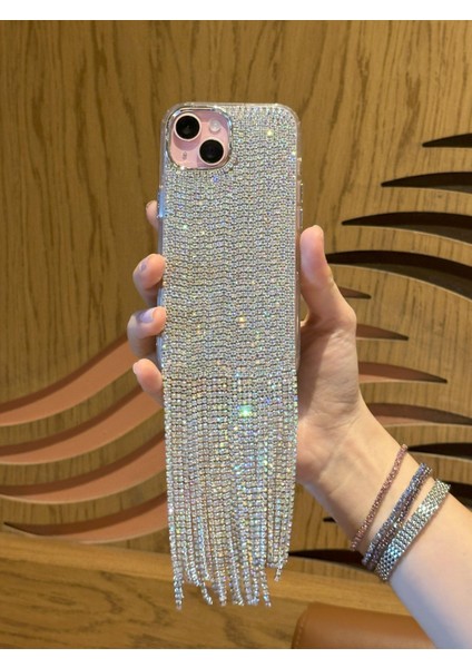 iPhone 13 Uyumlu Lüks Hologram Taşlı Püsküllü Kılıf