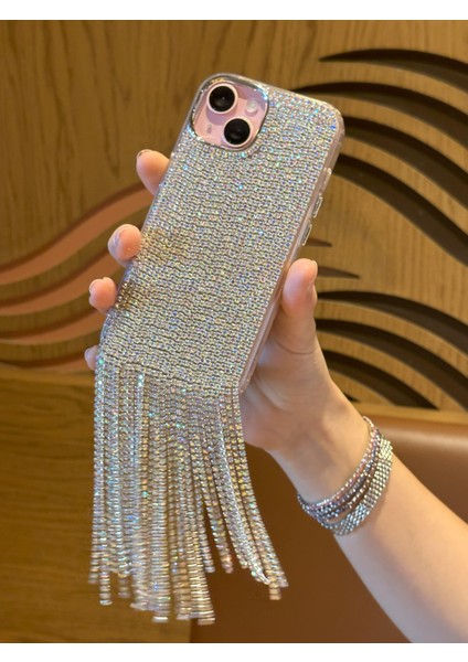 iPhone 13 Uyumlu Lüks Hologram Taşlı Püsküllü Kılıf