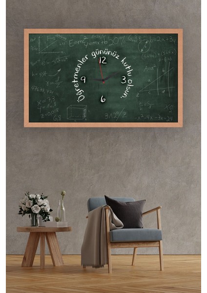 Yeşil Öğretmenler Gününe Özel Matematik Temalı Mdf Duvar Saat