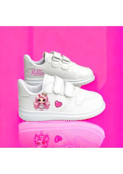 Pembe Prenses Kalp Baskılı Çocuk Spor Ayakkabı Sneaker