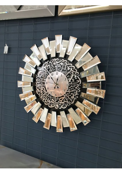 Ahşap Art Mirror Elite Piyano Aynalı Ihlas Saat 80CM Gümüş Yuvarlak Modern