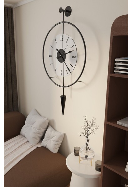 (Büyük Boy-- 50*90 cm) Luxrypendulum Series - Modern Dekoratif Metal Duvar Saati Metal Modern Yuvarlak