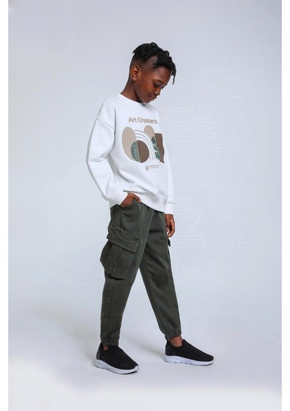 05-14 Yaş Erkek Çocuk Haki Renk Kargo Cepli Pantolon