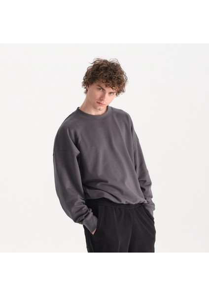 Erkek Füme %100 Organik Pamuk Bisiklet Yaka Oversize Sweatshirt modelleri