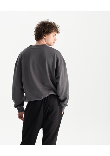 Erkek Füme %100 Organik Pamuk Bisiklet Yaka Oversize Sweatshirt fırsatları