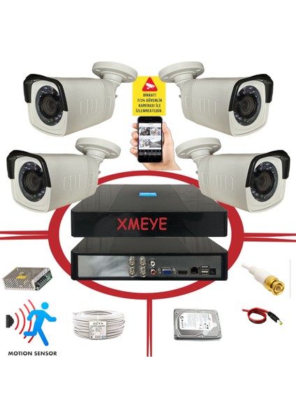 4 Kameralı Hareket Algılayan 5 Mp Lens 24 Süper Nano LED Metal Kasa Güvenlik Kamerası Seti Bs 5620