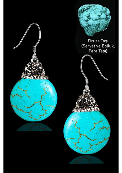 Sertifikalı Zirkon Taşlı Para Model Firuze Taşı Küpe (Turkuaz Taşı)
