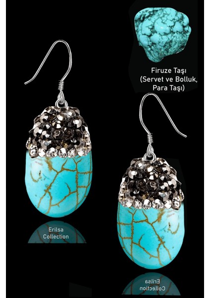Sertifikalı Zirkon Taşlı Oval Model Firuze Taşı Küpe (Turkuaz Taşı)