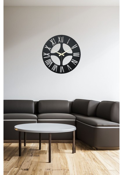 Siyah Roma Model Metal Lazer Kesim Akar Sessiz Mekanizmalı Duvar Saati (40*40 Cm) Yuvarlak Metal 40 modelleri