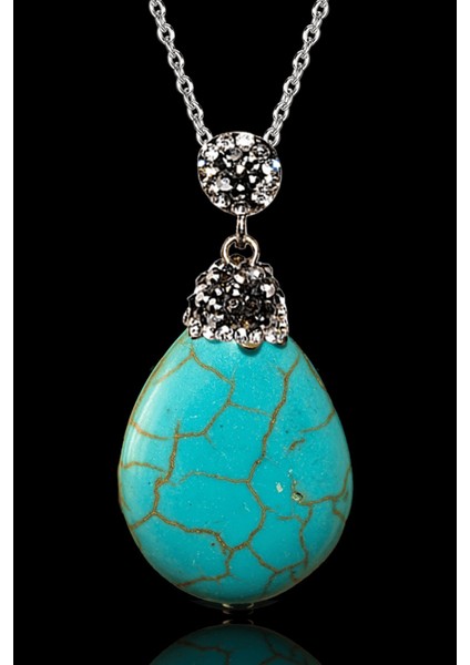 Sertifikalı Xl Zirkon Taşlı Damla Model Firuze Taşı Kolye (Turkuaz Taşı) fiyatları