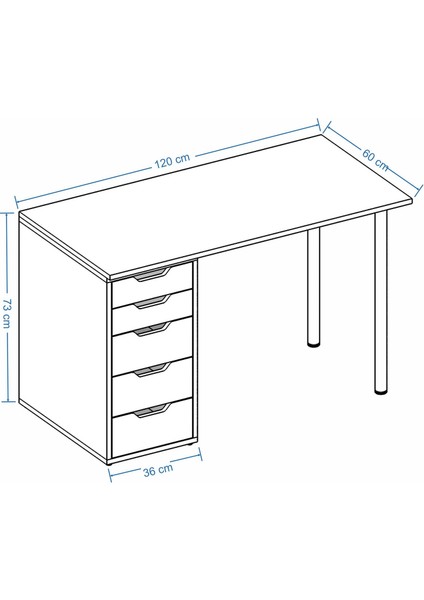 Clm111-Beyaz 5 Çekmeceli Çalışma Masası