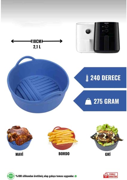 Airfryer Silikon Pişirme Kabı, Xiaomi 3,5 L ve Philips 4,1 L ile Tam Uyumlu