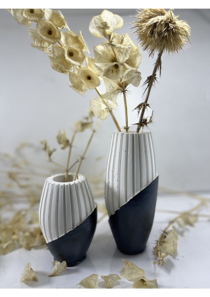 Beton 2 Li Siyah Beyaz Vazo Set Siyah 2