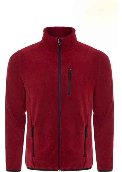 Butik Unisex Kırmızı Polar Standart Tam Fermuarlı 3 Cepli Polar Hırka