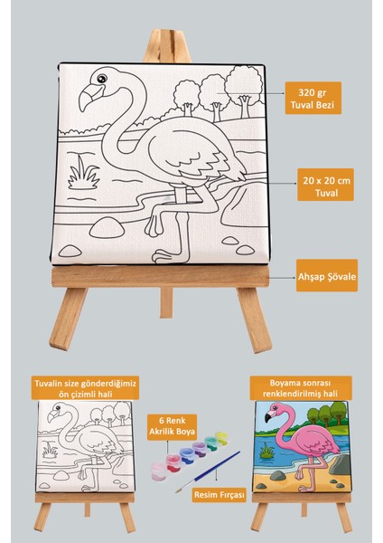Sevimli Pembe Flamingo, Çocuk Eğitici Tuval Boyama Hobi Seti