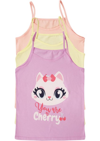 Kız Çocuk Ip Askılı Sevimli Kedi Desenli 3 Lü Atlet Pamuk - Karışık Renkli 3 Adet fiyatları