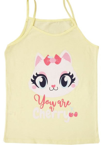 Kız Çocuk Ip Askılı Sevimli Kedi Desenli 3 Lü Atlet Pamuk - Karışık Renkli 3 Adet modelleri