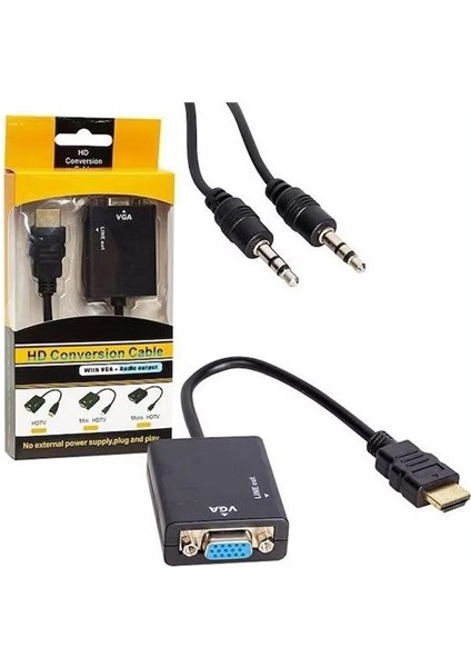 HDMI To VGA Ses Destekli Monitör Dönüştürücü Kablo Çevirici Adaptör