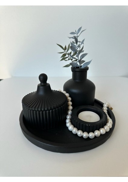 5 Özel Tasarım Mum ve Vazo Dekoratif Set Siyah Seramik fiyatları