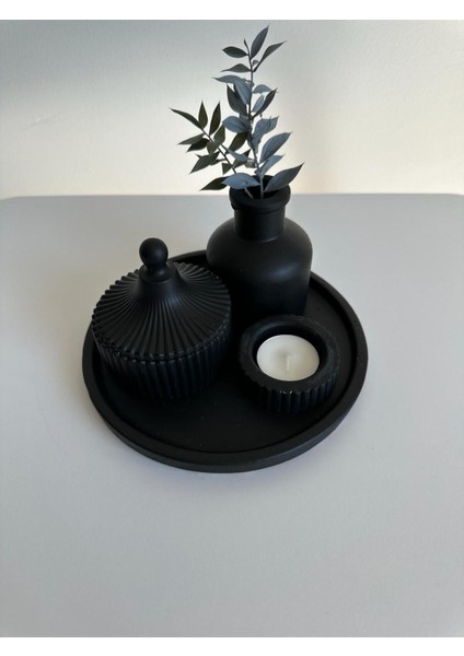 5 Özel Tasarım Mum ve Vazo Dekoratif Set Siyah Seramik modelleri