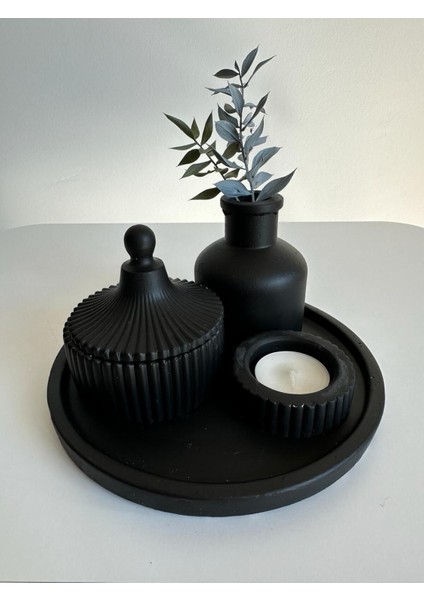 5 Özel Tasarım Mum ve Vazo Dekoratif Set Siyah Seramik indirimleri