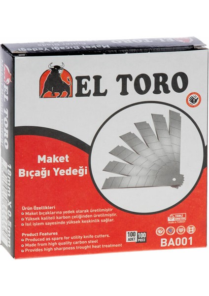 Maket Bıçağı Yedeği 100 Lü 18MMX0.5MM BA001 3339 9903