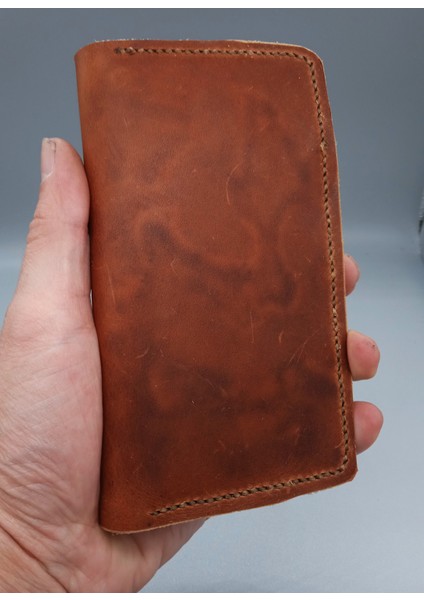 Deri Tamamen El Emeği Unisex 8 Kart 2 Banknot Alanı Cüzdan 8,5X15CM Kapalı Hali Um1