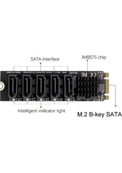 M.2 Nvme Pci-E X4 X8 X16 To Sata 3 5 Port Adaptor Riser Çoklayıcı Kart