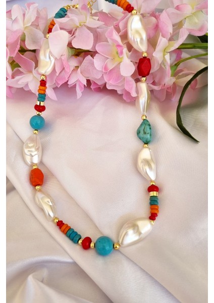 Incili Renkli Şık Kolye