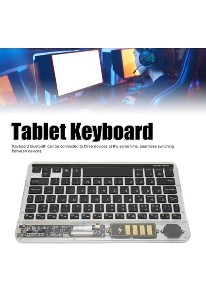 Denver TAQ-10252 10.1" Uyumlu Kablosuz Bluetooth Şarjlı Transparan Rgp 7 Renk Işıklı Klavye - Gri