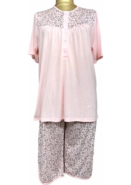 NENA-26305-BAYAN Kısa Kollu Robalı % 100 Pamuk Viskon Kapri Pijama Takımı