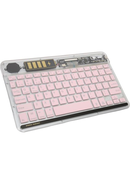 Welio M108A 10.1" Uyumlu Kablosuz Bluetooth Şarjlı Transparan Rgp 7 Renk Işıklı Klavye - Pembe