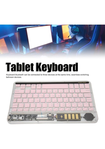Osmart Tab X10 10.1" Uyumlu Kablosuz Bluetooth Şarjlı Transparan Rgp 7 Renk Işıklı Klavye - Pembe