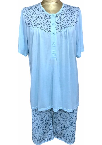 NENA-26305-BAYAN Kısa Kollu Robalı % 100 Pamuk Viskon Kapri Pijama Takımı