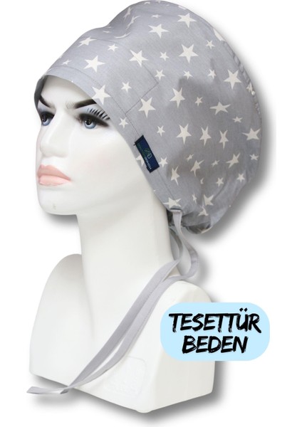Tesettür Beden Gri Yıldızlar Cerrahi Bone Doktor Hemşire Sağlıkçı Hastane Bonesi