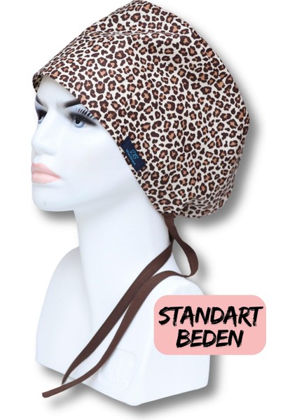 Standart Beden Leopar Desenli Cerrahi Bone Doktor Hemşire Sağlıkçı Hastane Aşçı Bonesi
