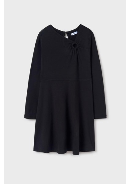 Yakası Açık Detaylı Elbise - Siyah