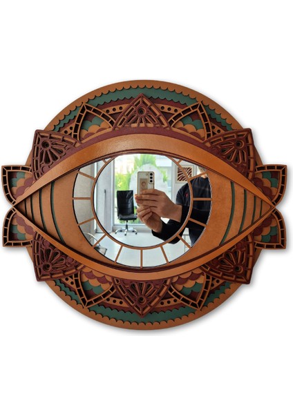 El Yapımı Üç Boyutlu Ahşap Büyük Boy Mandala Dekoratif Ayna