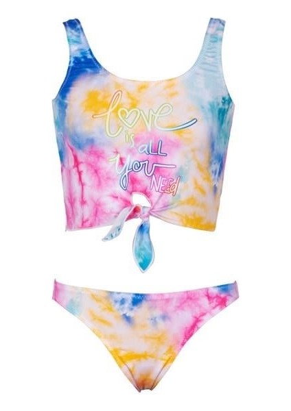 Vintage Tankını Kız Bikini - Pembe - Pembe