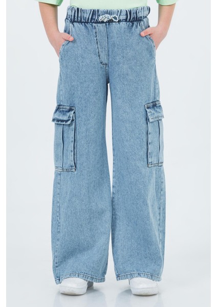 Dmb Kargo Cepli Bağcıklı Kız Pantolon - Mavi