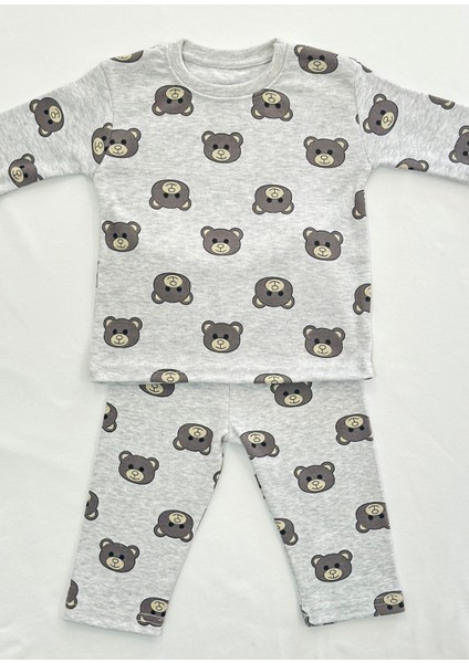 Bebek Pijama Uzun Gri Ayıcık Desen Yenidoğan Çocuk Pijama modelleri
