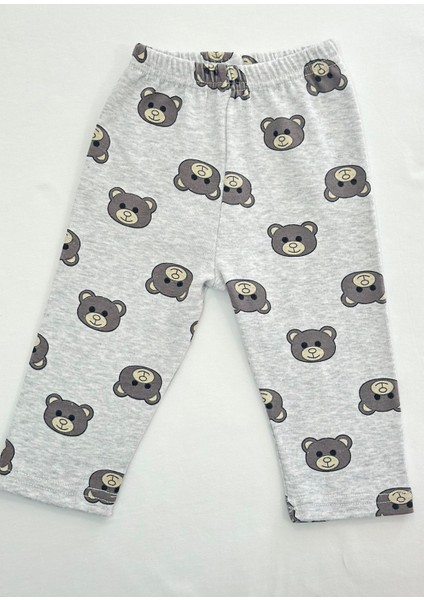 Bebek Pijama Uzun Gri Ayıcık Desen Yenidoğan Çocuk Pijama