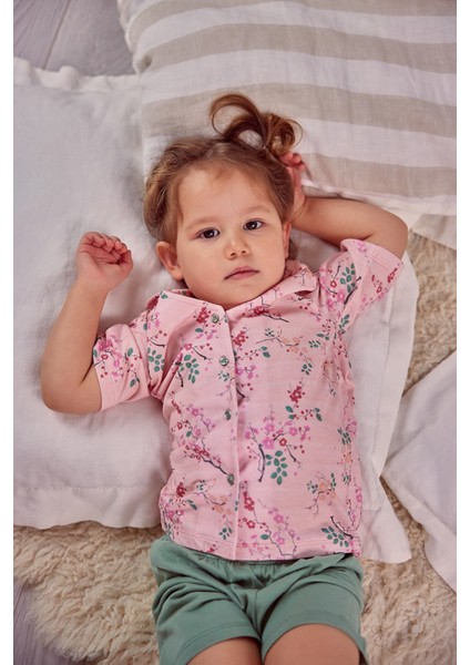 Yaprak Desenli Kız Pijama Takımı - Yeşil